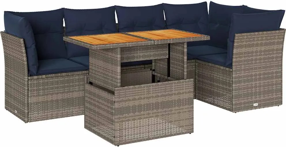 vidaXL 6 részes szürke polyrattan kerti ülőgarnitúra párnákkal