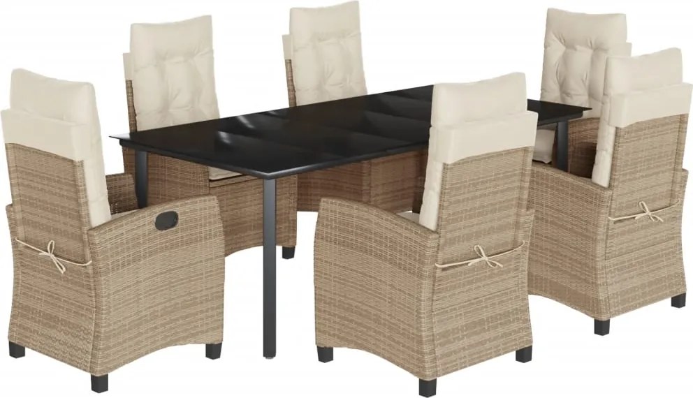 vidaXL 7 részes bézs polyrattan kerti étkezőgarnitúra párnákkal