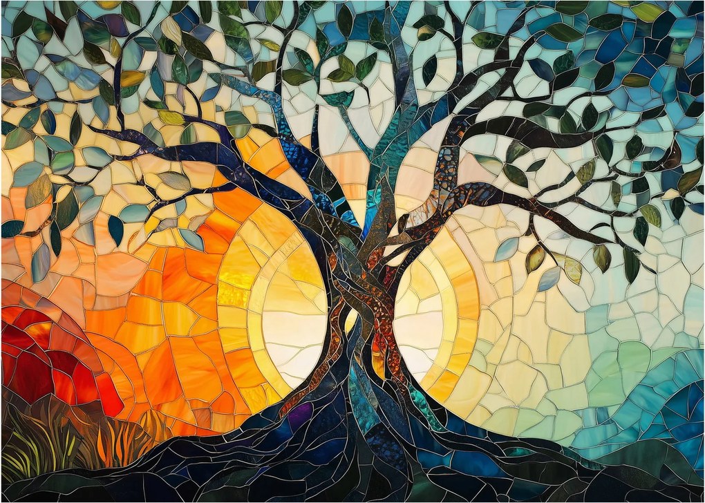 Kép – Mozaik – nap és fa I. (70x50 cm)