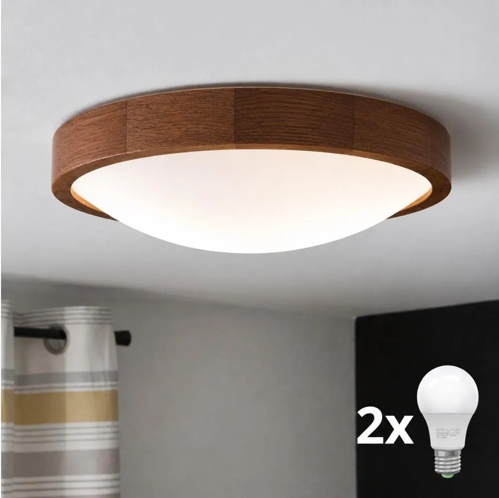 Brilagi - LED mennyezeti lámpa CARVALHO SLIM 2xE27/15W/230V tölgy-cseresznye átmérő 37 cm