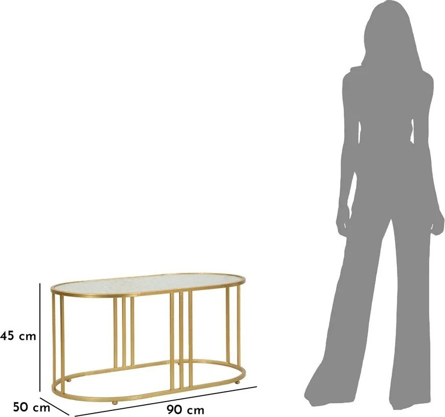 Fehér-aranyszínű dohányzóasztal üveg asztallappal 50x90 cm Antalia – Mauro Ferretti