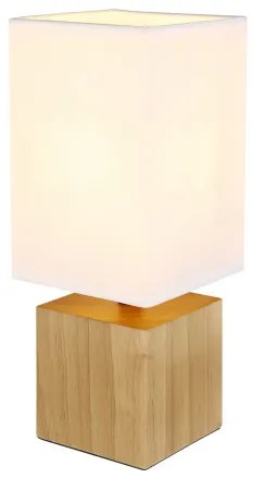 Globo 21628W Asztali lámpa natúr fa, fehér textil, fekete PVC kábel, billenőkapcsoló a kábelen, HxSzxM: 120x120x300mm, kábelhossz 1500mm, nem tartozék: 1x E27 7W 230V