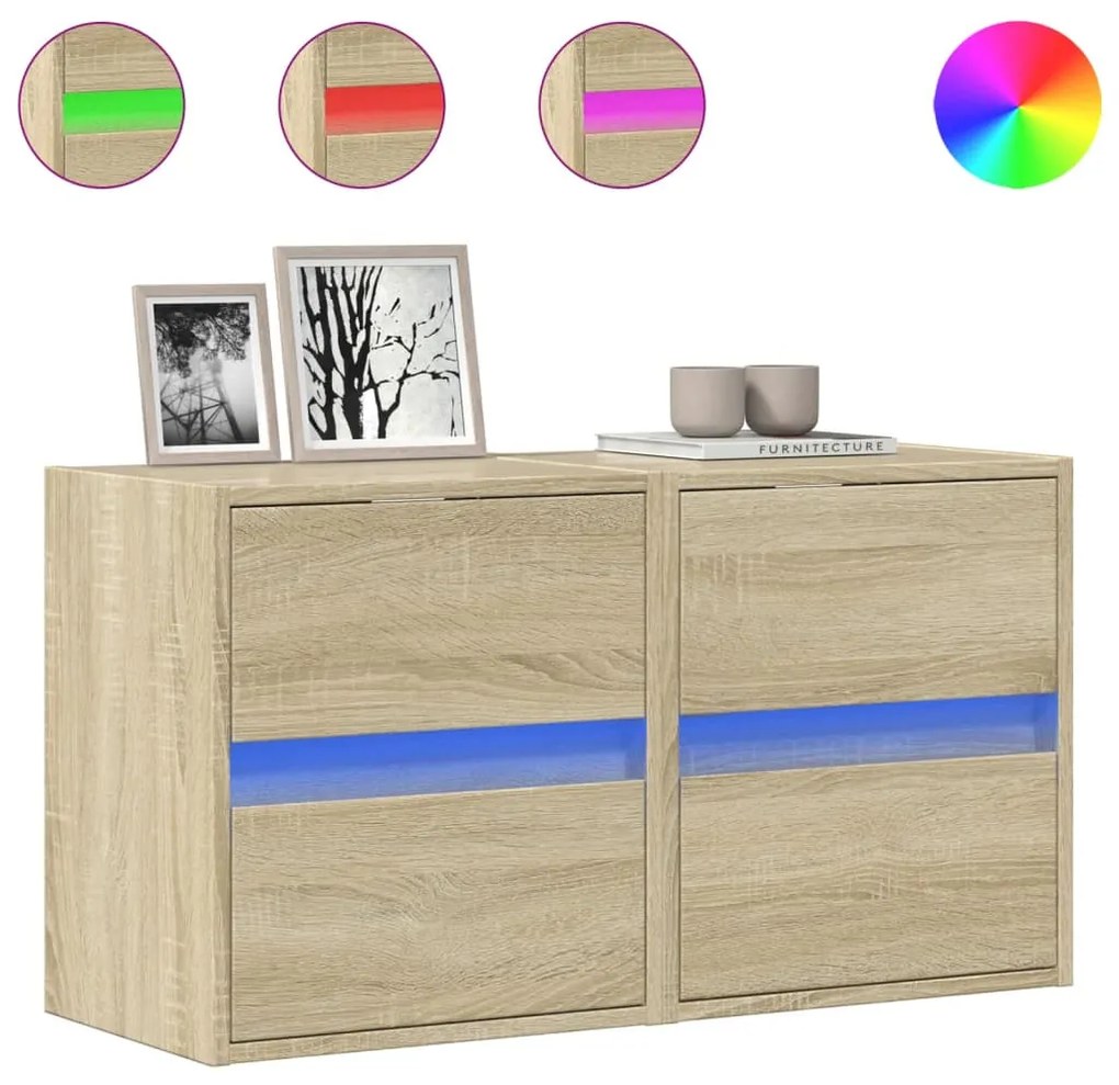 2 db sonoma tölgy színű fali TV-szekrény LED-del 41x31x45 cm