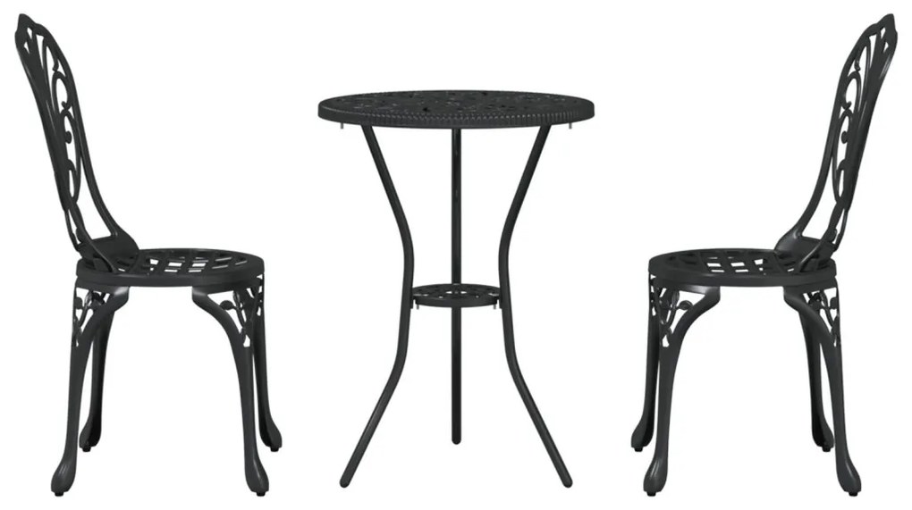 3 részes Kerti Bistro Szett Fekete Öntött Alumínium