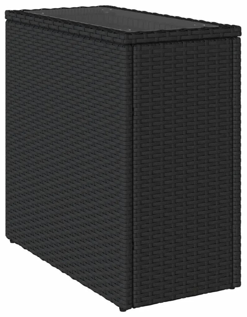 fekete polyrattan üveglapos kerti kisasztal 58 x 27,5 x 55 cm