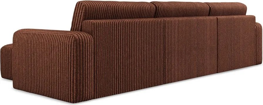 Terrakotta színű kordbársony kinyitható-tárolóhelyes sarokkanapé (U alakú) Kona – Makamii