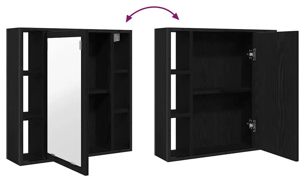 fekete tölgyfa fürdőszobai tükrös szekrény 60 x 16 x 60 cm