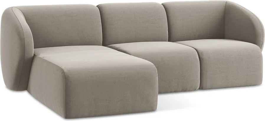 Világosbarna bársony sarokkanapé (bal oldali-heverő résszel) Lani – Makamii