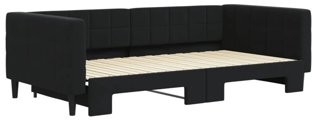 fekete kihúzható bársonyheverő 100 x 200 cm