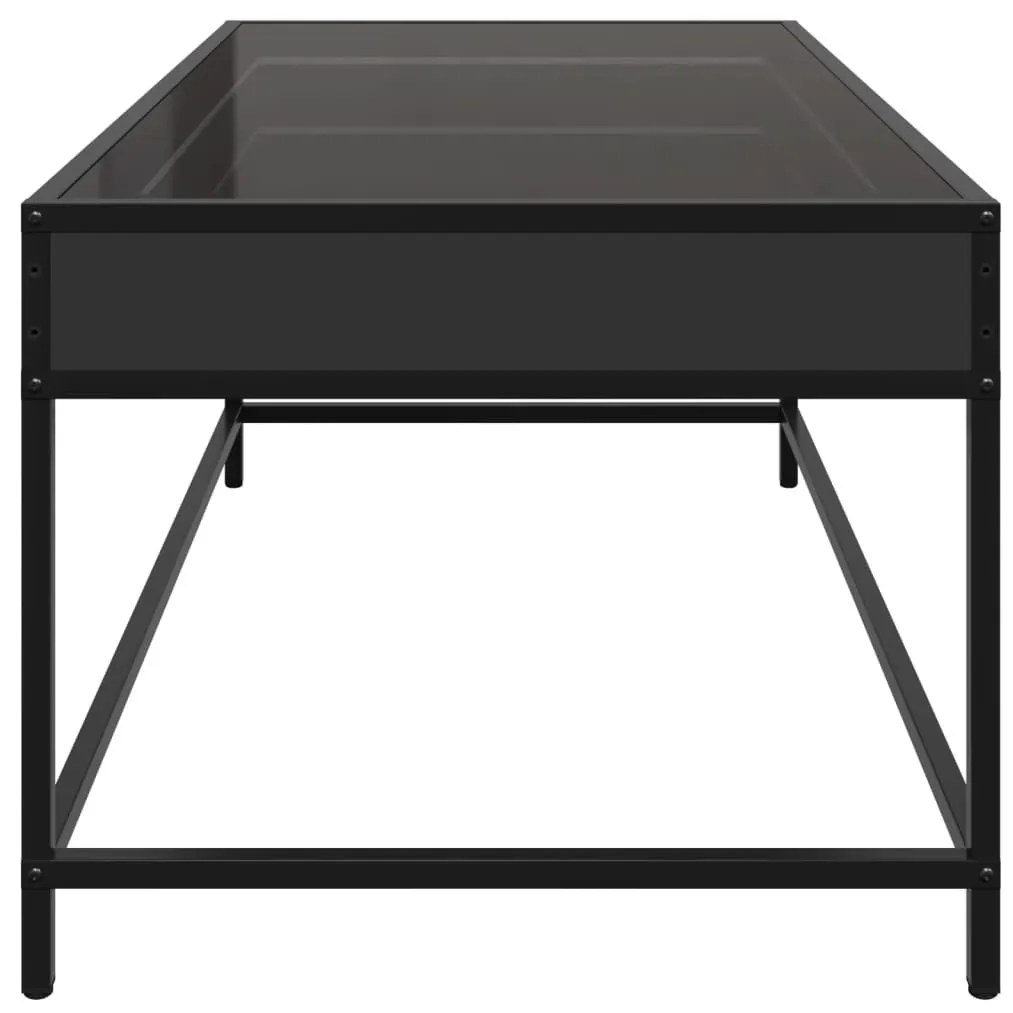 fekete végtelen hatású LED-es dohányzóasztal 90 x 50 x 41 cm