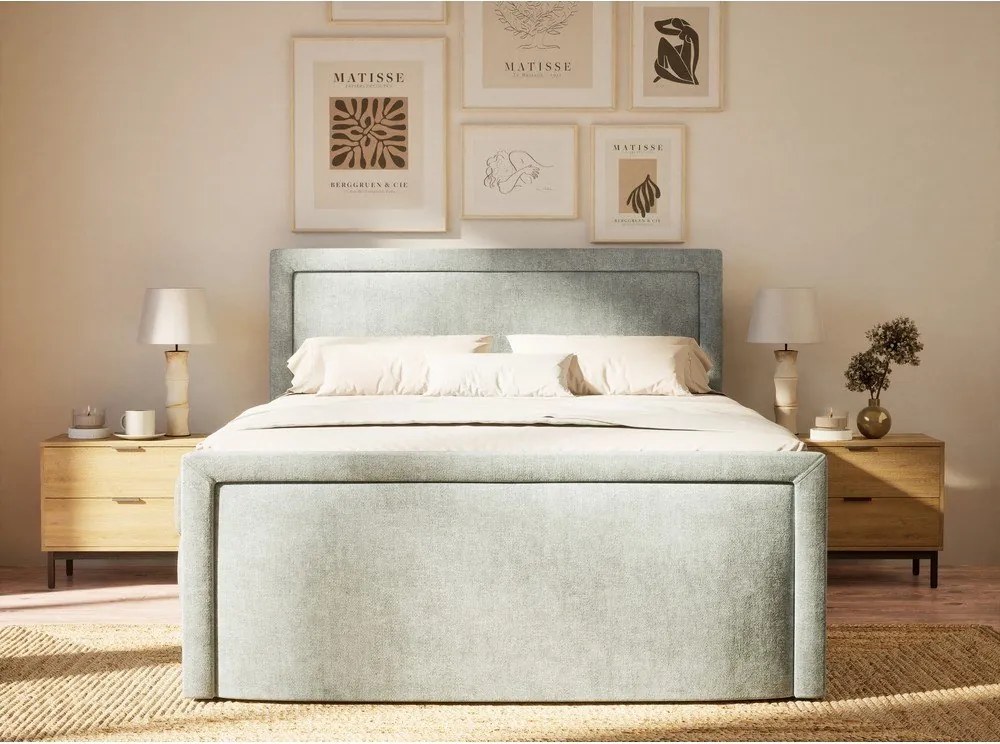 Világoskék ágyneműtartós boxspring ágy 200x200 cm Fresco – Maison de Rêve