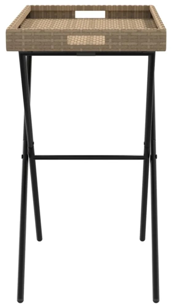 bézs összecsukható polyrattan tálcaasztal 65 x 40 x 75 cm
