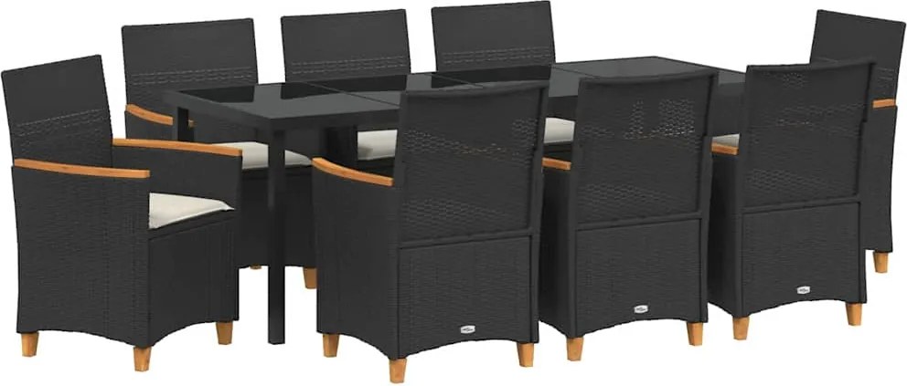 vidaXL Kert étkező szett 9 pcs Fekete polirattan