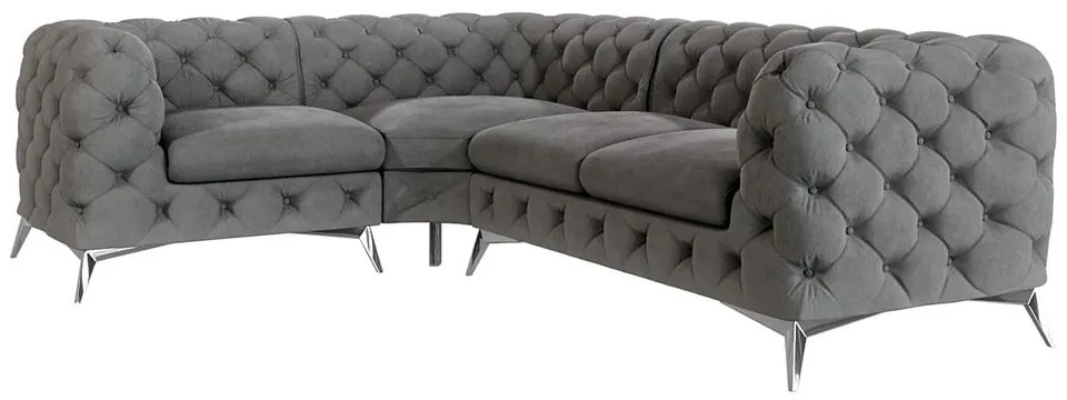 Szürke bársony sarokkanapé (bal oldali-L alakú) Chelsea – Ropez