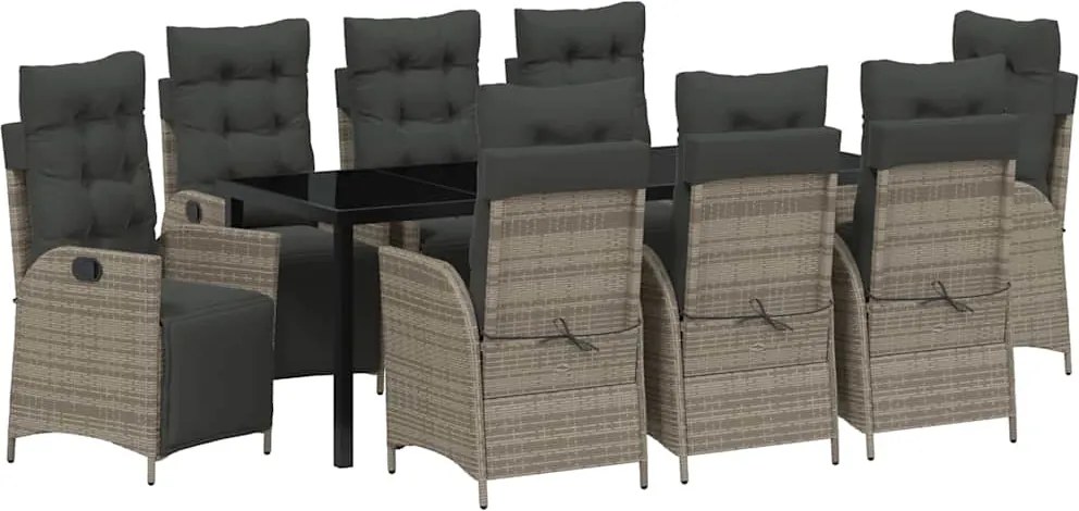 vidaXL Kert étkező szett párnával 9 pcs Szürke polirattan