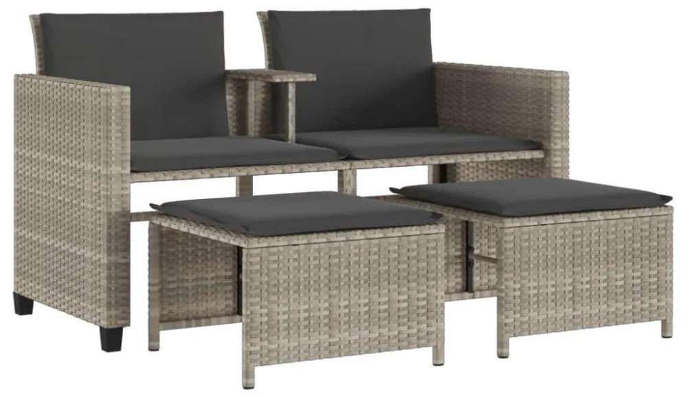 vidaXL 2 személyes szürke polyrattan kerti kanapé asztallal/székkel