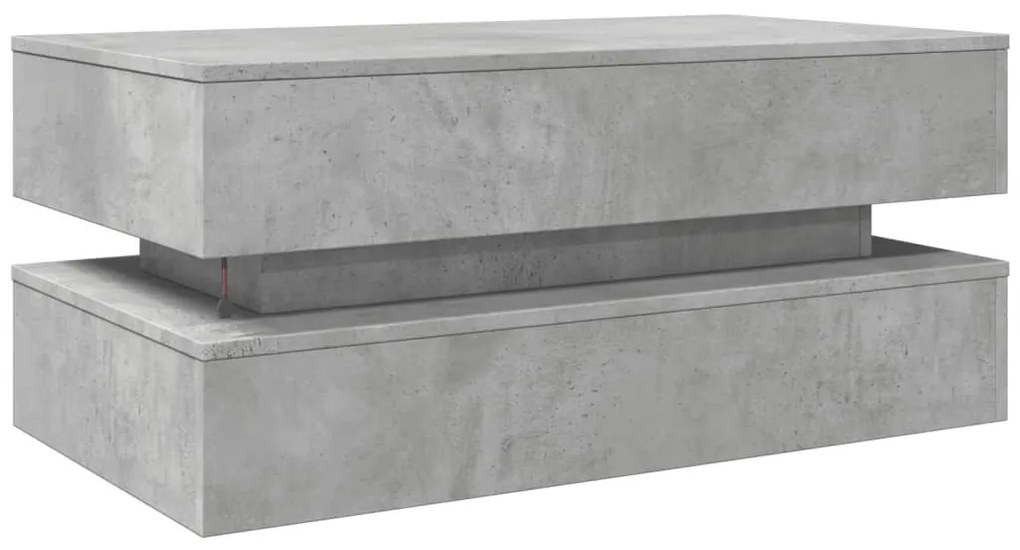 betonszürke dohányzóasztal LED-lámpákkal 90x50x40 cm