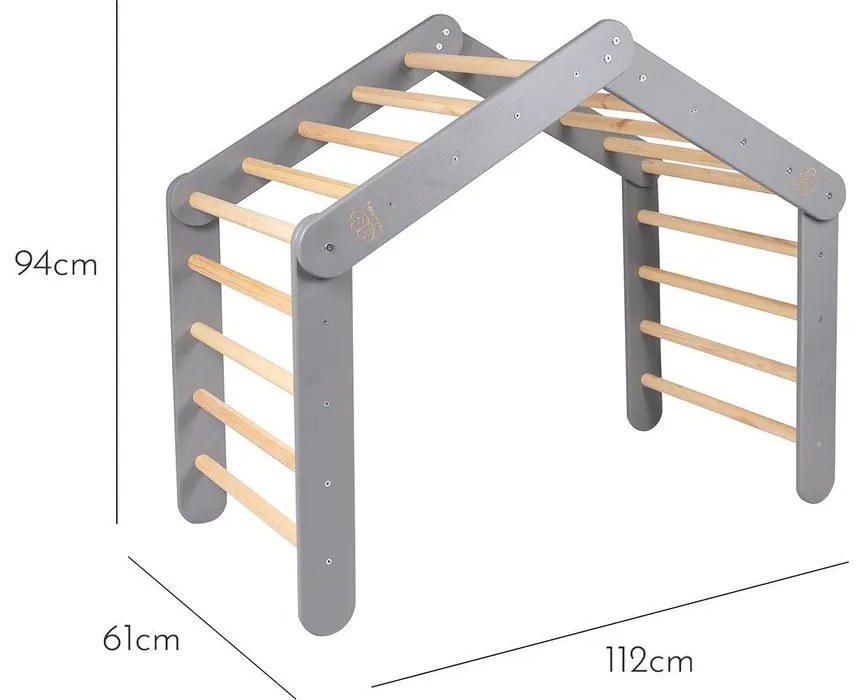 Szürke borovi fenyő pikler háromszög 61x112x94 cm Montessori – Meowbaby
