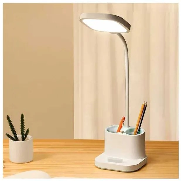 Platinet asztali lámpa 5 W, akkumulátor + pohár + USB, fehér