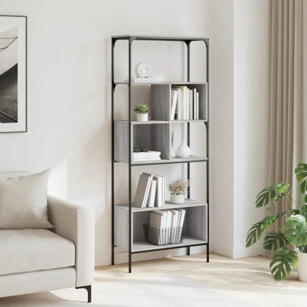 5 szintes szürke sonoma szerelt fa könyvespolc 76x33x188,5 cm