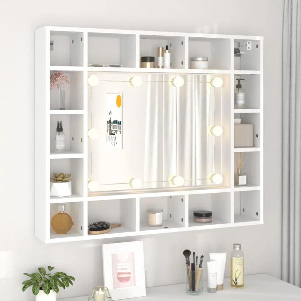 fehér tükrös szekrény LED-ekkel 91 x 15 x 76,5 cm