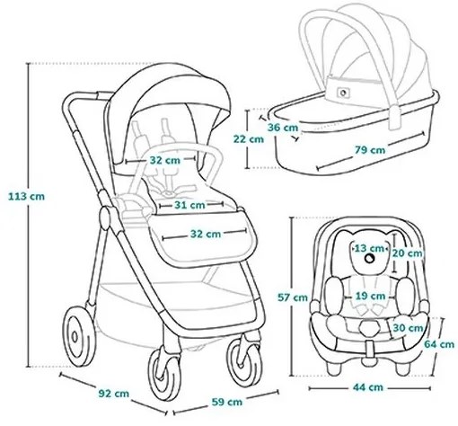 Lionelo - Kombinált babakocsi 3 az 1-ben MERIL Grey Stone