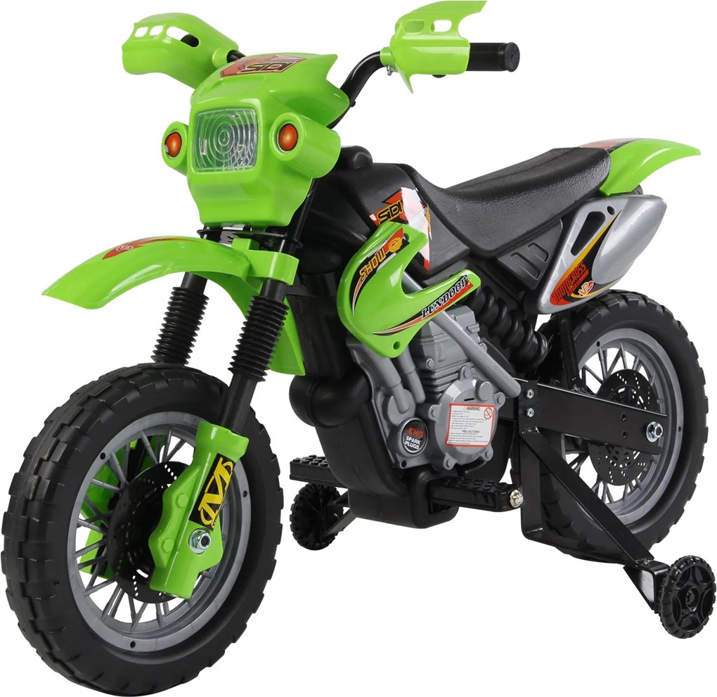 HOMCOM Gyermek Elektromos Motorkerékpár, Keresztmotor Gyerekeknek 6V Akkumulátorral, Fényszóróval, Zenével és Képzési Kerekekkel, 3-6 Éves Korig, Tehe