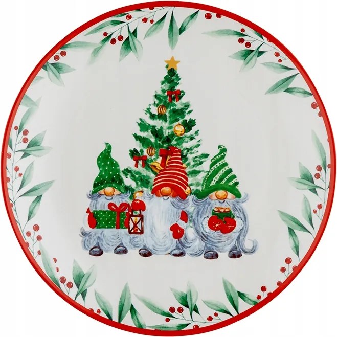 Karácsonyi dekorációs desszertes tányér 20cm Téli manó Elfo Florina