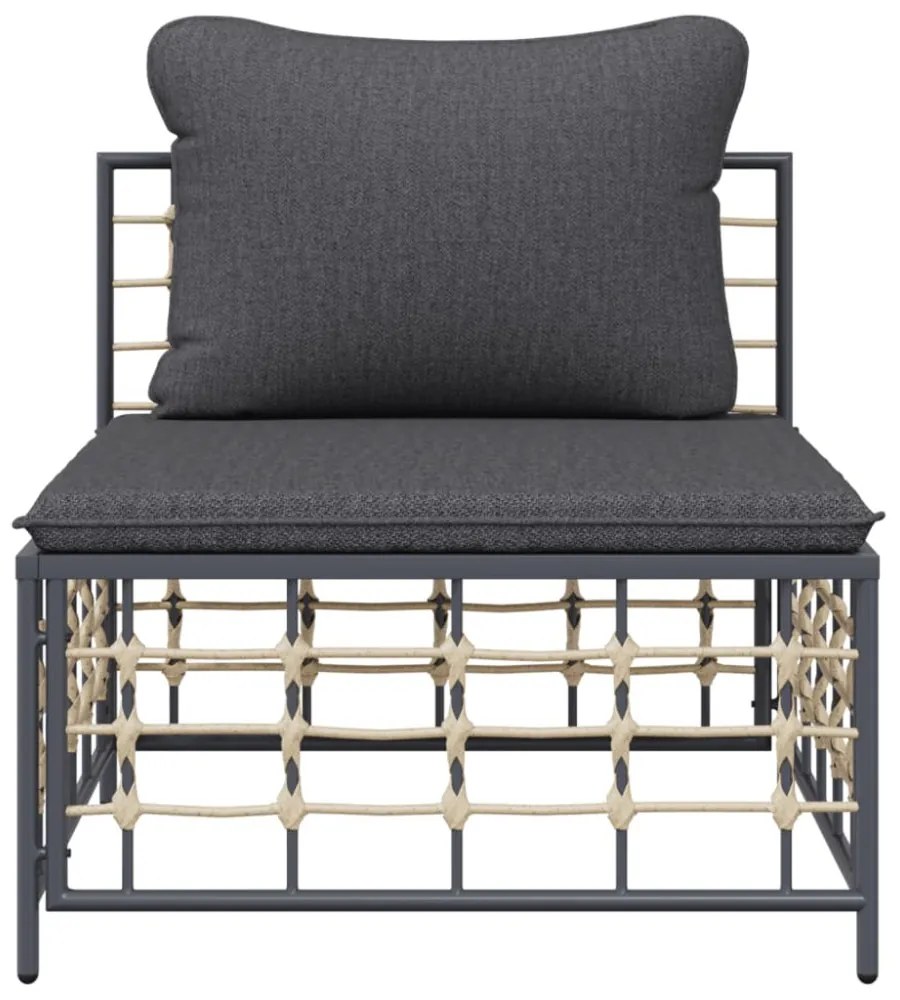 sötétszürke polyrattan kerti középső kanapé párnával