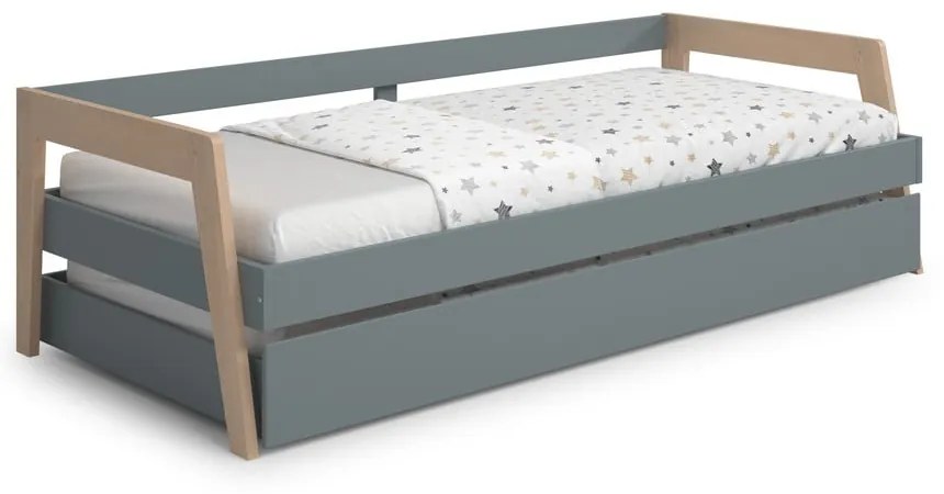 Zöld-natúr színű borovi fenyő gyerekágy kihúzható pótággyal, tárolóhellyel 90x200 cm Carrie – Marckeric