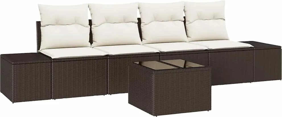 vidaXL Kanapé Szett párnával párnával 5 pcs Barna és Krém polirattan