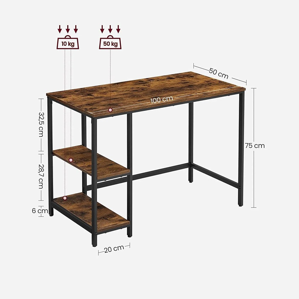 Íróasztal 100x50cm, számítógépes asztal bal vagy jobb oldali polccal
