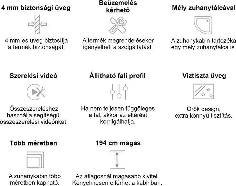 Spirit Deep 80x80 cm-es íves zuhanykabin, mélytálcával