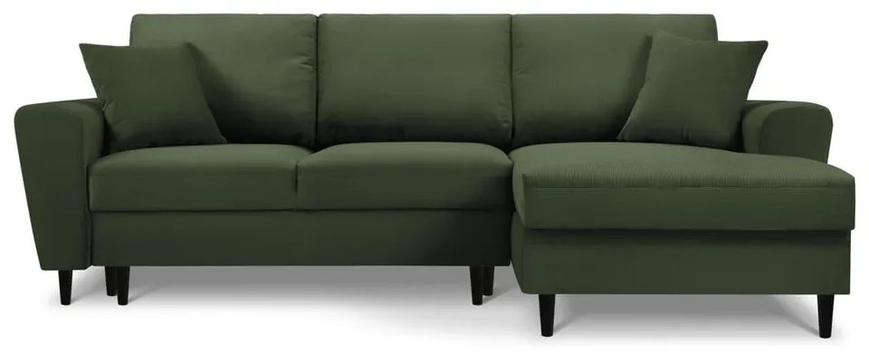 Zöld kordbársony kinyitható tárolóhelyes sarokkanapé (jobb oldali-heverő résszel) Kyoto – Cosmopolitan Design