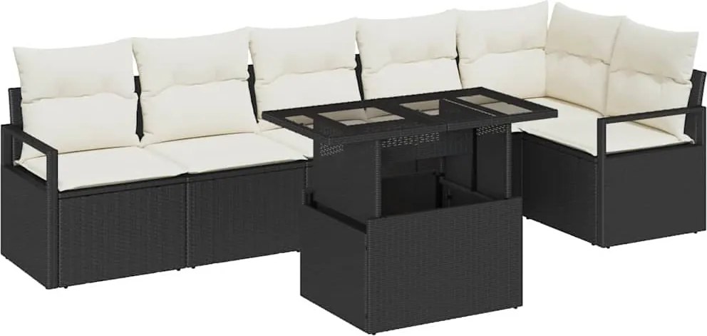 vidaXL Kerti Kanapé Szett párnával 7 pcs Fekete Poli rattan