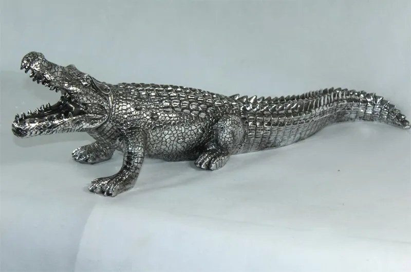 Krokodil figura Műanyag Ezüst 20,5x67x18,5cm