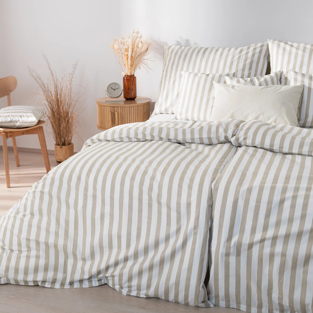 Goldea pamut ágyneműhuzat - latte csíkos 240 x 220 és 2db 70 x 90 cm