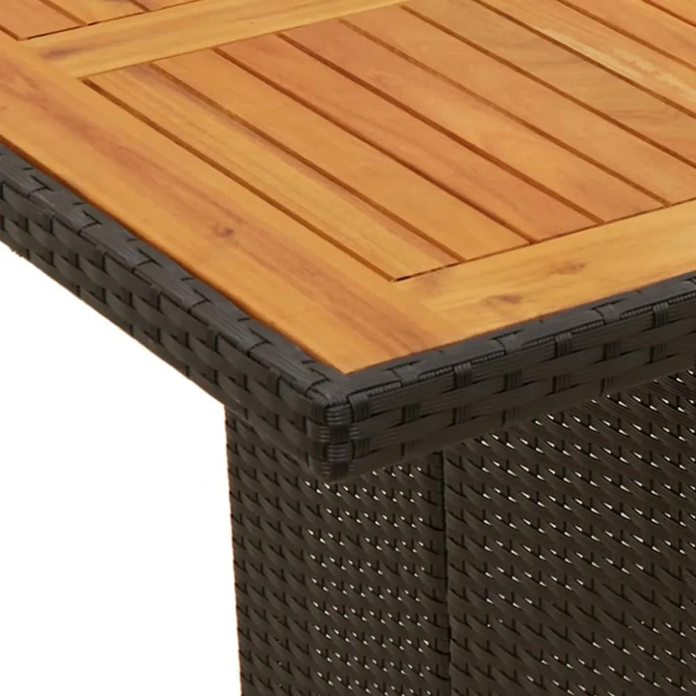fekete polyrattan akácfa lapos kerti asztal 190 x 80 x 74 cm