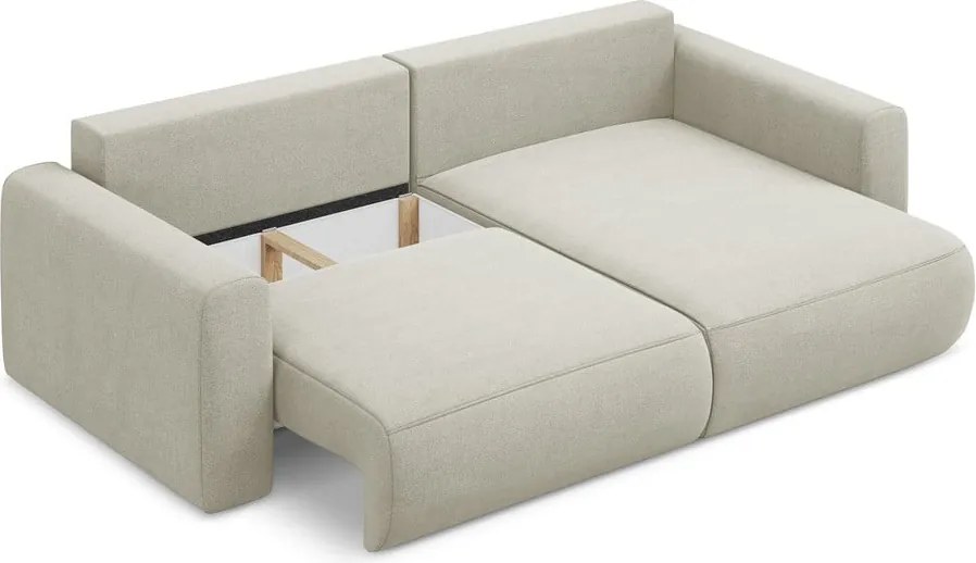Bézs kinyitható-tárolóhelyes sarokkanapé (jobb oldali-heverő résszel) Kapua – Makamii