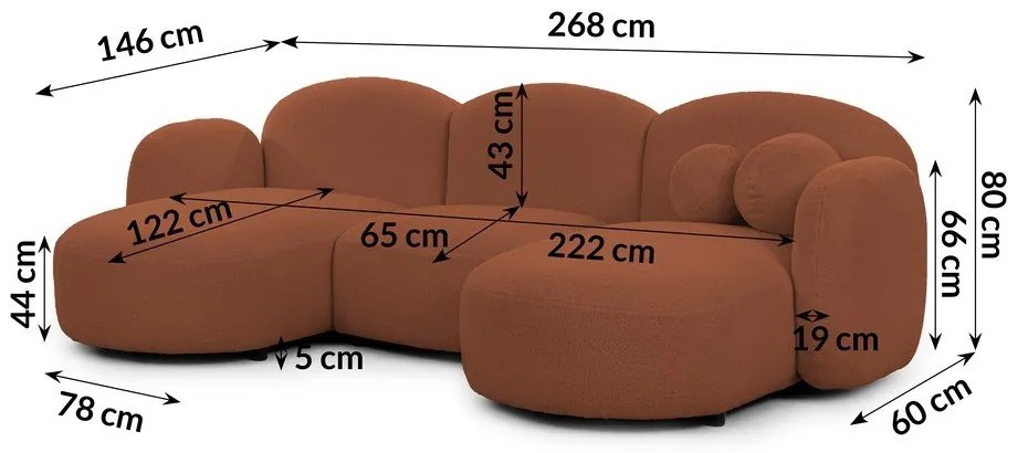 Terrakotta színű buklé (U alakú) sarokkanapé Orbit – Ropez