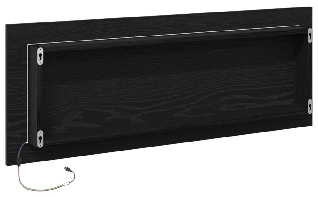 LED tükör fürdőszobához fekete tölgyből, 100x8,5x37 cm mérnöki fa