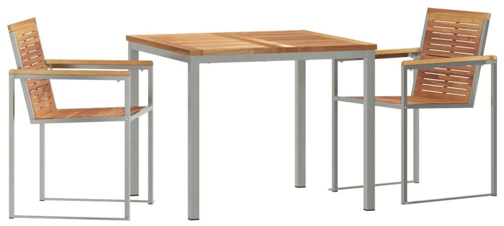 3 Darabos Kerti Étkezőszett Tömör Teak Fából, Kültéri Étkezőasztal 90x90x74.5 cm Tömör Teak Fából