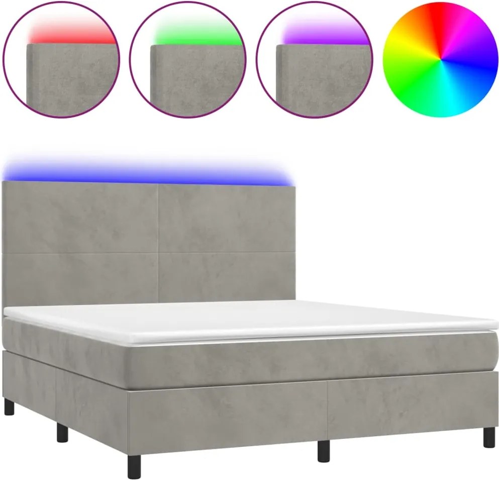 vidaXL világosszürke bársony rugós és LED-es ágy matraccal 160x200 cm