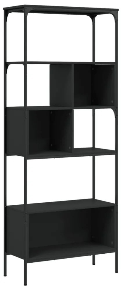 5 szintes fekete szerelt fa könyvespolc 76 x 33 x 188,5 cm