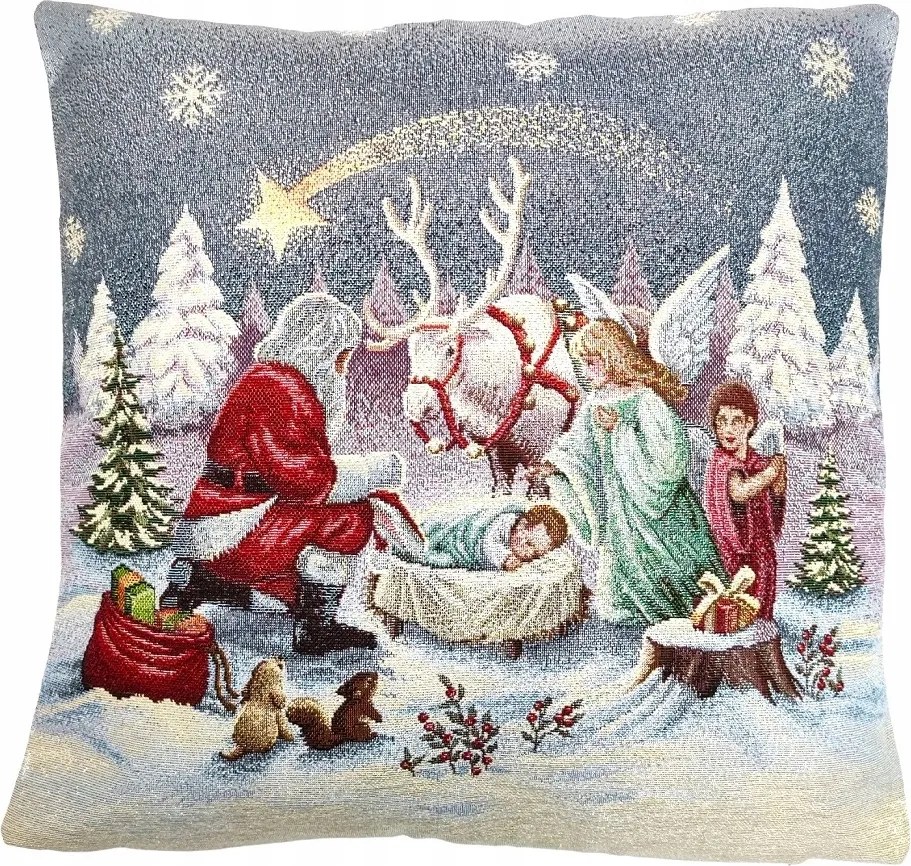 Gobelin Párnahuzat Karácsonyi Dekoráció Mikulás Jézus Angyalkák 43