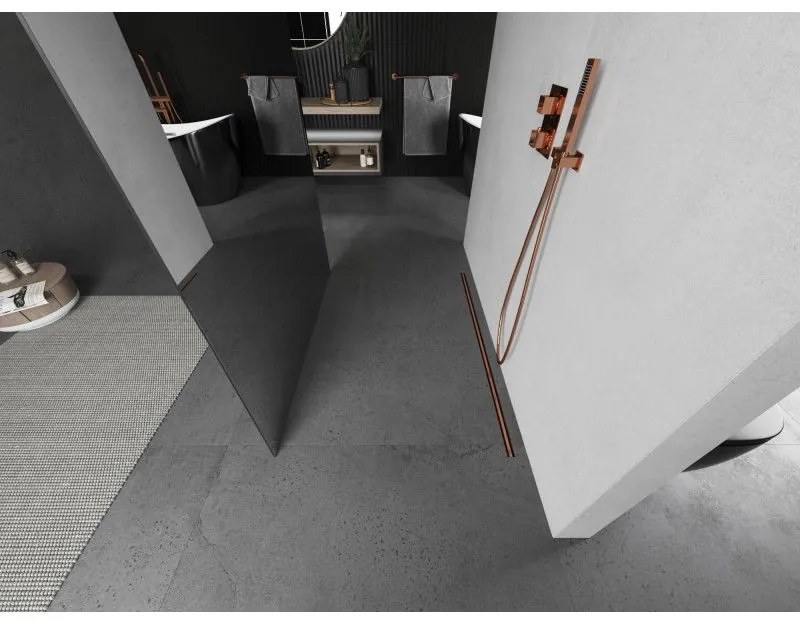 Mexen Kioto, Walk-In zuhany paraván 100 x 200 cm, 8 mm tükörmintás üveg, réz matt profil, 800-100-002-65-50