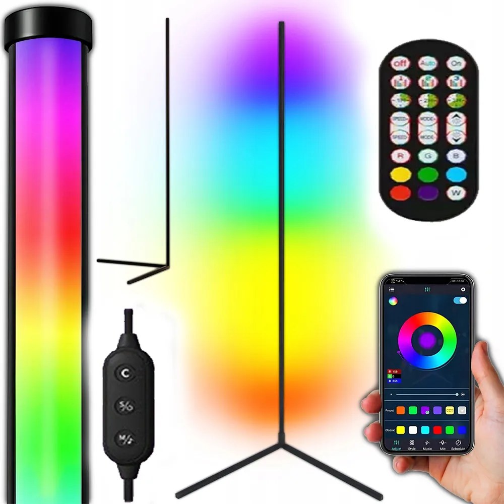 Rgb LED-es álló sarok lámpa távirányítóval Alkalmazás Szivárvány Hatás 3D