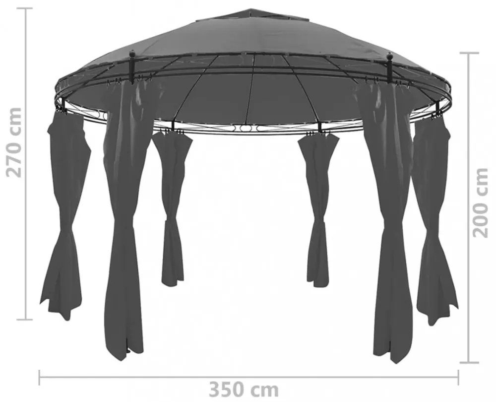 kerek antracitszürke pavilon függönyökkel 3,5 x 2,7 m