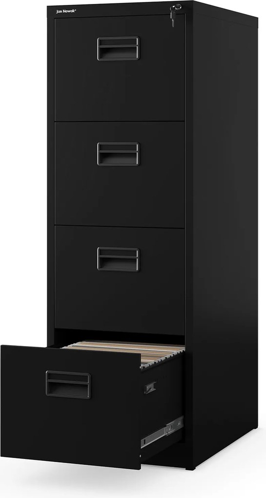 Fém iratszekrény 4 fiókkal, fekete, 460x1320x620 mm: SARA