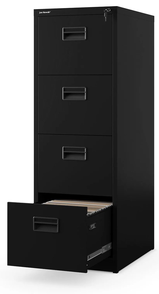 Fém irattartó szekrény, 4 fiókos SARA V4, 460 x 1320 x 620 mm, fekete
